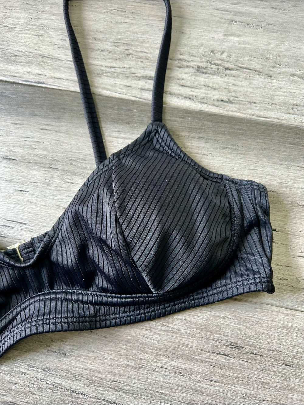 💸 5/20 Xhilaration Black Ribbed Retro Style Bikini Top - Picture 3 of 10